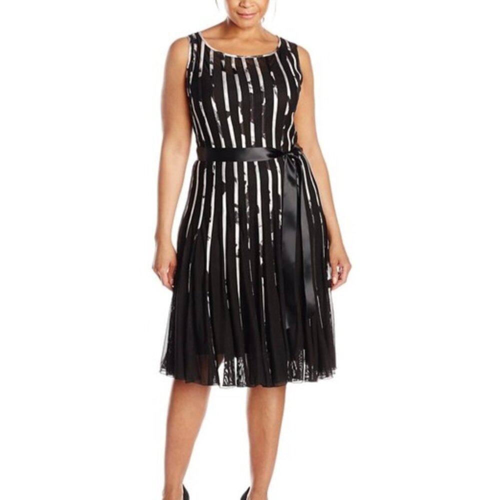 XScape by Joanna Chen Black Mesh Overlay Belted Dress Women's 4P